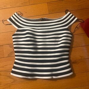 JS Collections Black and White Striped Crop Top